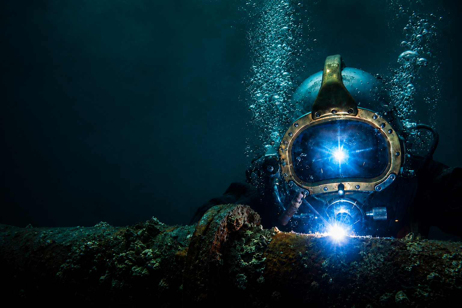 Industrietaucher bei Unterwasser-Schweißarbeiten
